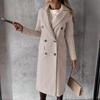 Women's Spring Set Versatile Woolen Coat Solid Color Long Sleeve Double breasted Insert Pocket