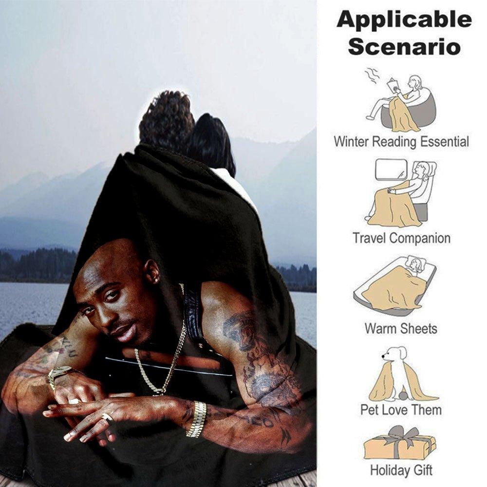1 Stück 2Pac Hip Hop Decke Weich Leicht Ganzjahres Mehrzweck Überwurf für Sofa, Bett, Büro & Picknicks, Französischer Stil mit Ikonischem Albumcover & Zitaten