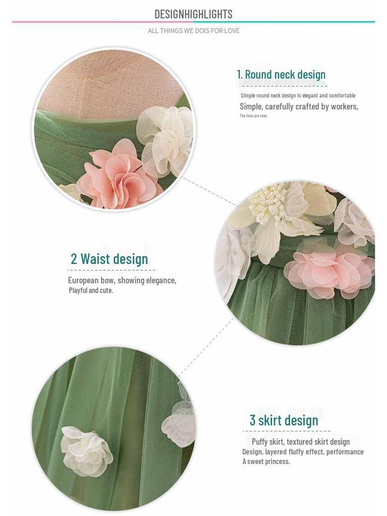 European & American Style One-Shoulder Baby Girl Wedding Dress with 3D Flowers, Ideal for First Birthday or Special Occasion Performance.