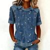 Women's Fashion Collar Cowboy Splicing Sweatshirt Casual Printed Hoodie Short Sleeve Shirt Top