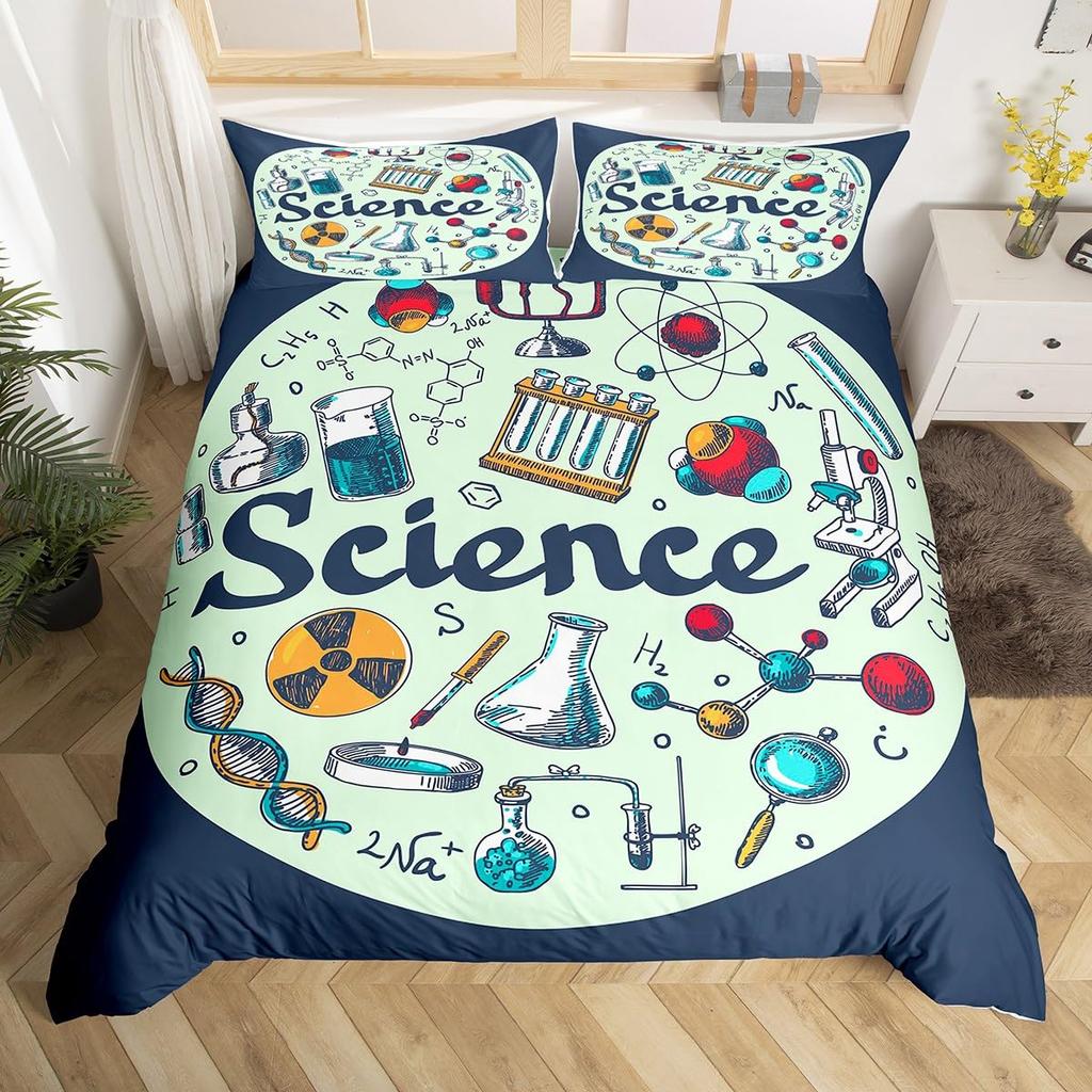 Science Formula Bedding Set Queen Chemical Elements Science Theme Duvet Cover for Boys Girls School Educational Dorm Room Decor