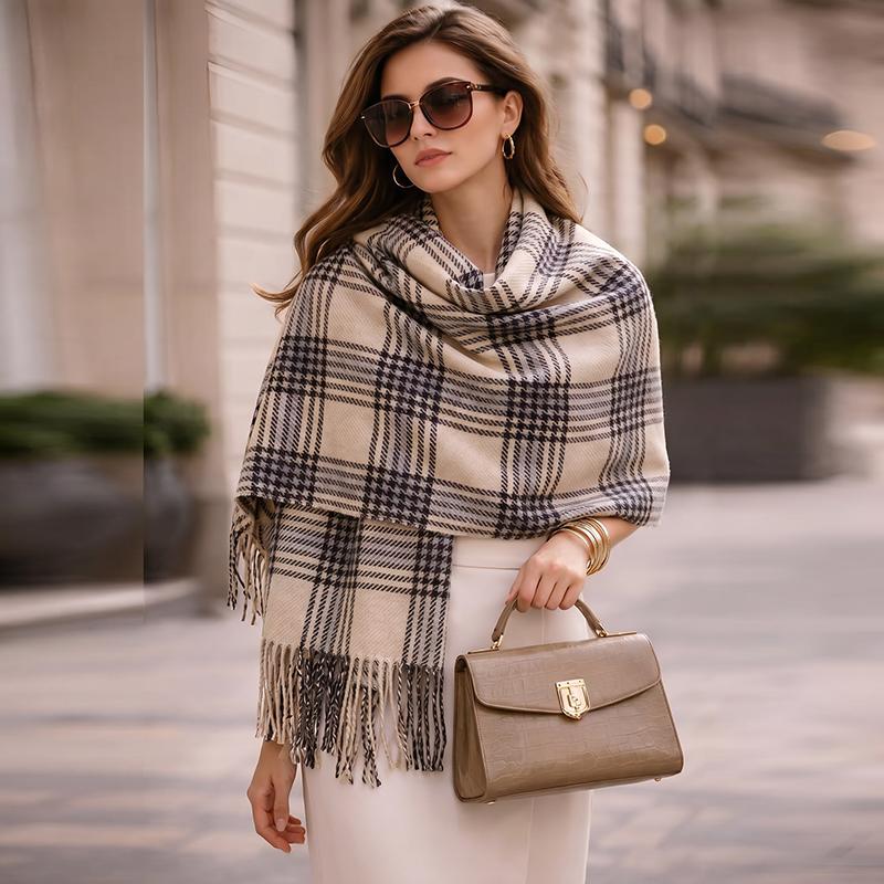 Luxury Thick Scarf Cashmere Plaid Tassel Winter Warm Scarves Soft Shawl Wrap Elegant Neck Scarf For Lady Casual Daily Wear Gifts