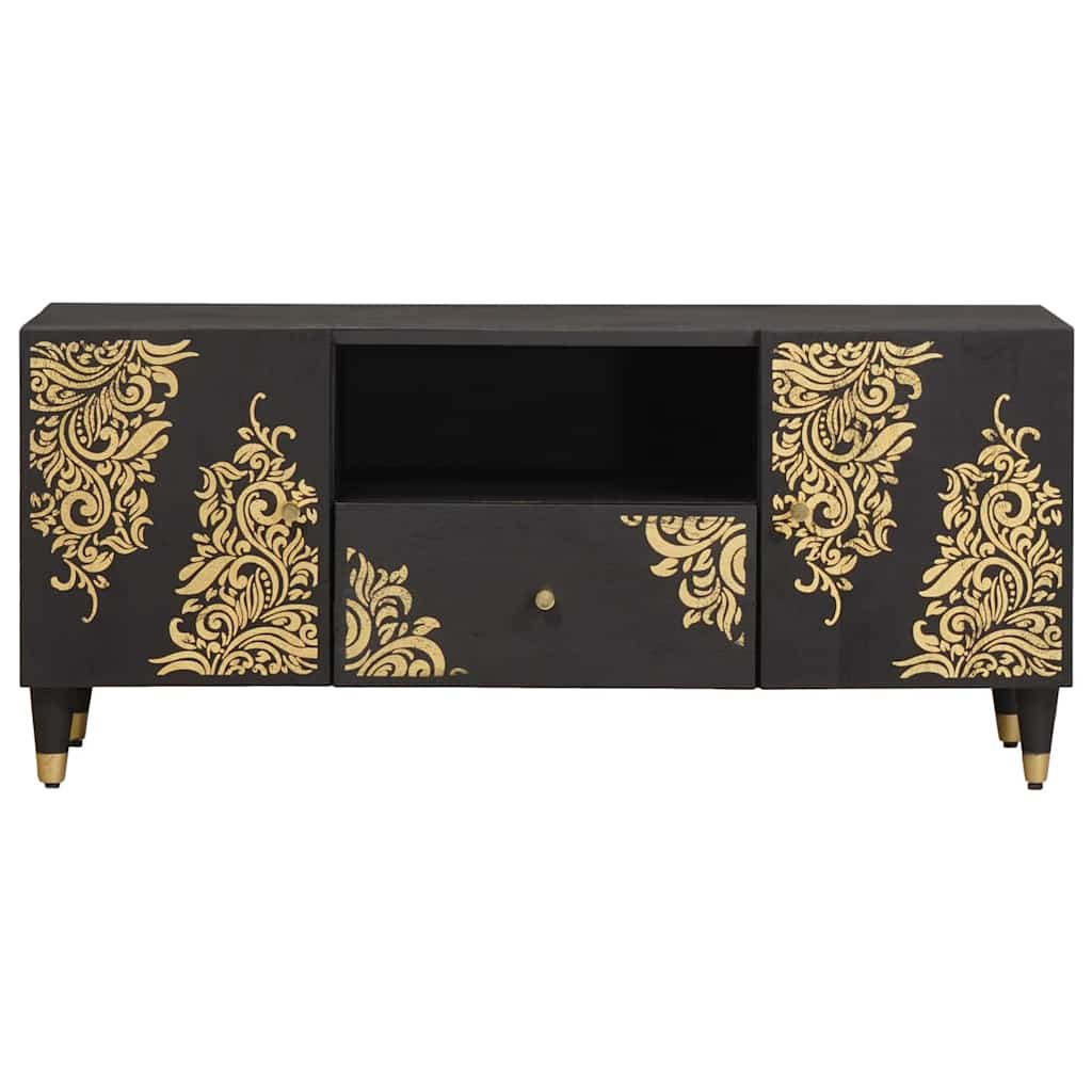 TV Cabinet with Shelf Black 105 x 33 x 46 cm Solid Mango Wood