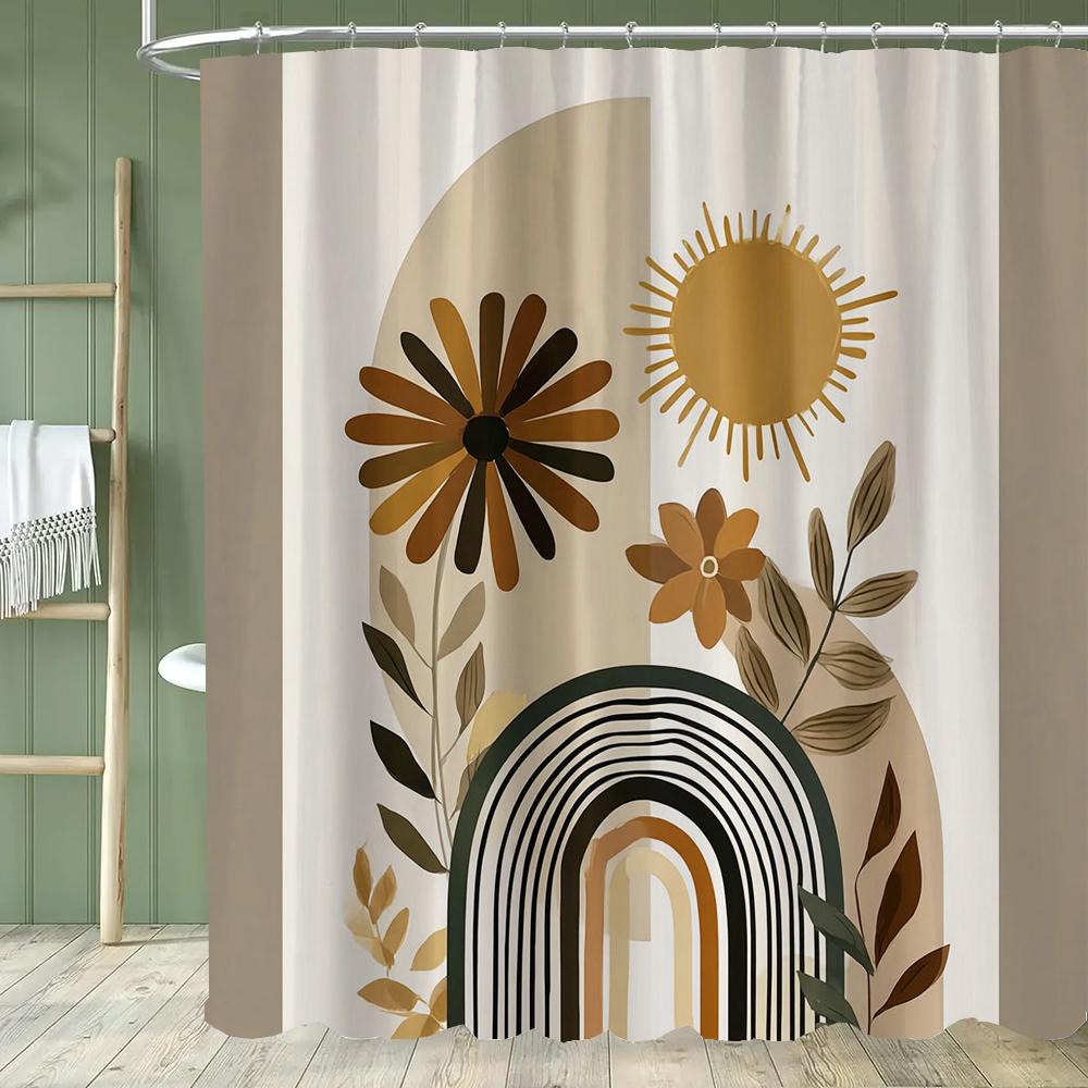 Boho Abstrakt Cartoon Regenbogen Muster Duschvorhang, Moderner Minimalistischer Badezimmer Vorhang, Heimdeko Vorhang Mit Haken