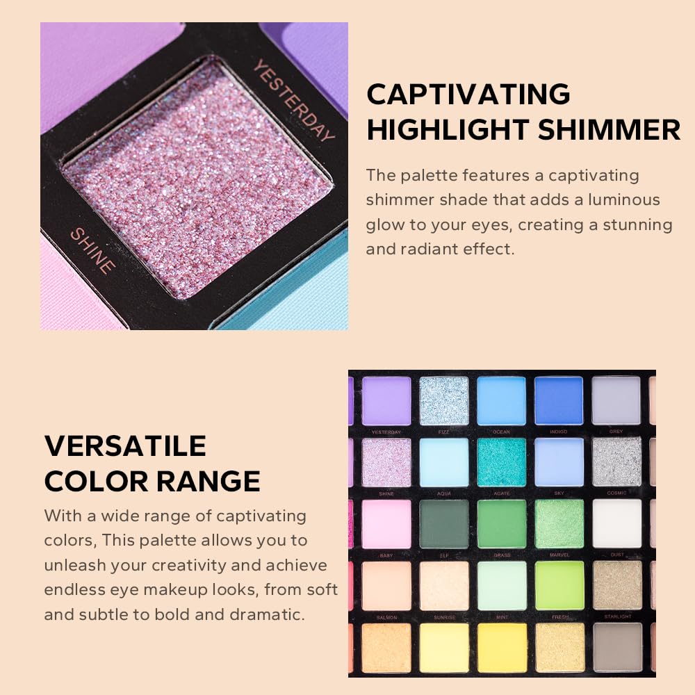 Midnight Galaxy 45-Color Matte & Glitter Eyeshadow Palette, Colorful and Bright Eye Shadow Palette with Smooth-Blend Pressed Shimmer for Daily and Sta