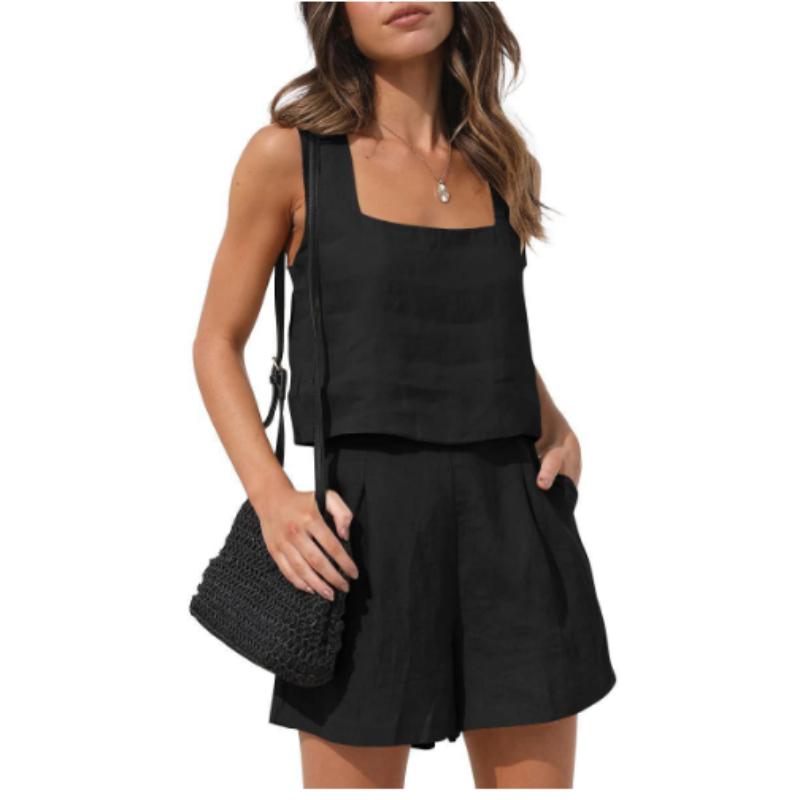 

Женский повседневный модный костюм из двух предметов, льняные шорты, топ без рукавов, жилет XS