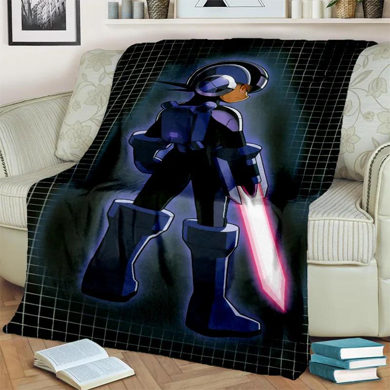 Koc Kreskówkowy Retro Gry Megaman Rockman, Miękki Koc do Rzucania do Domu Sypialni Łóżka Sofy Pikniku Podróży Biura Koc Okrywowy dla Dzieci
