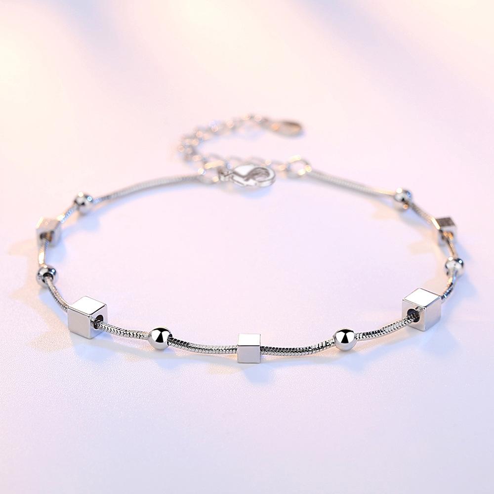 925 Sterling Silver Fashion Beaded Star Square Bracelet Gift Jewelry