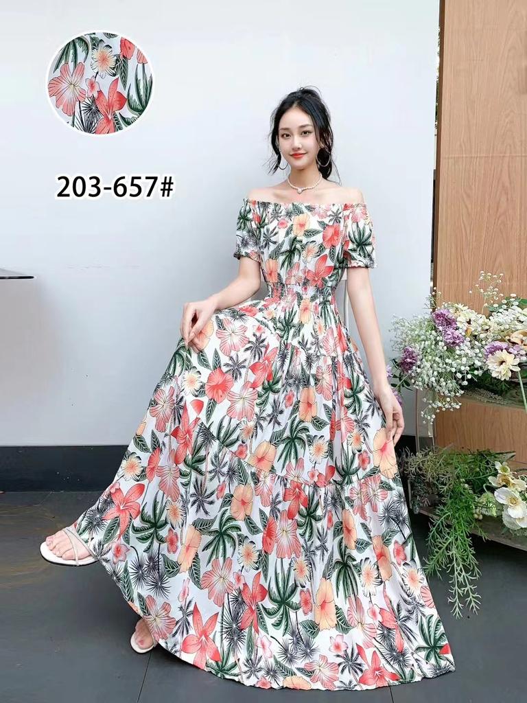 2024 Women's Beach Dress Short Sleeve Floral Dress Cotton Travel Vacation Bohemian Skirt Summer Halter