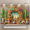 1 Mexican Style 2D Flat Background Tapestry Photography Set with Cactus, Paper Fan and Hat Design