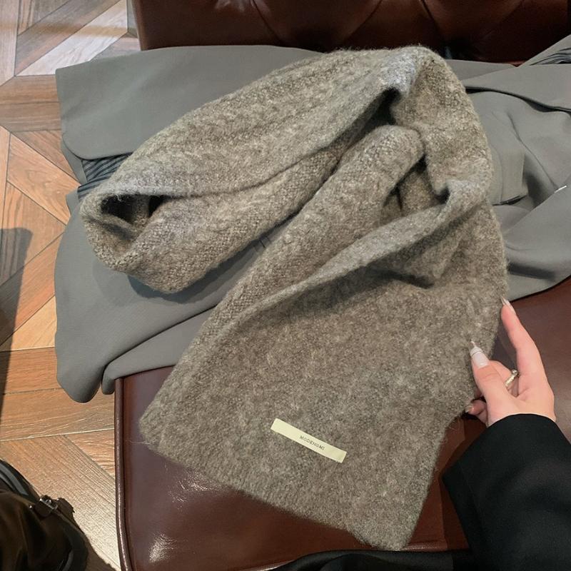 Wool Blend Knitted Soft Thickened Twisted Solid Color Scarf Women Autumn Winter Versatile Couple Neck Wrap