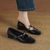 New Women's Flat Shoes Casual Solid Color Women's Single Shoes Rubber Soft Sole Square Head Four Seasons Wear Leather Shoes Low Heel Foot