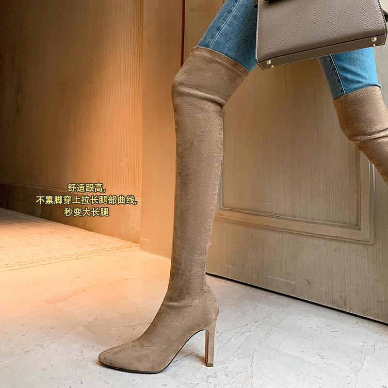 Autumn and Winter Over-the-knee Women's Boots European and American Large-size Shoes Pointed-toed Square-heeled Over-the-knee Boots Black Medium-heele