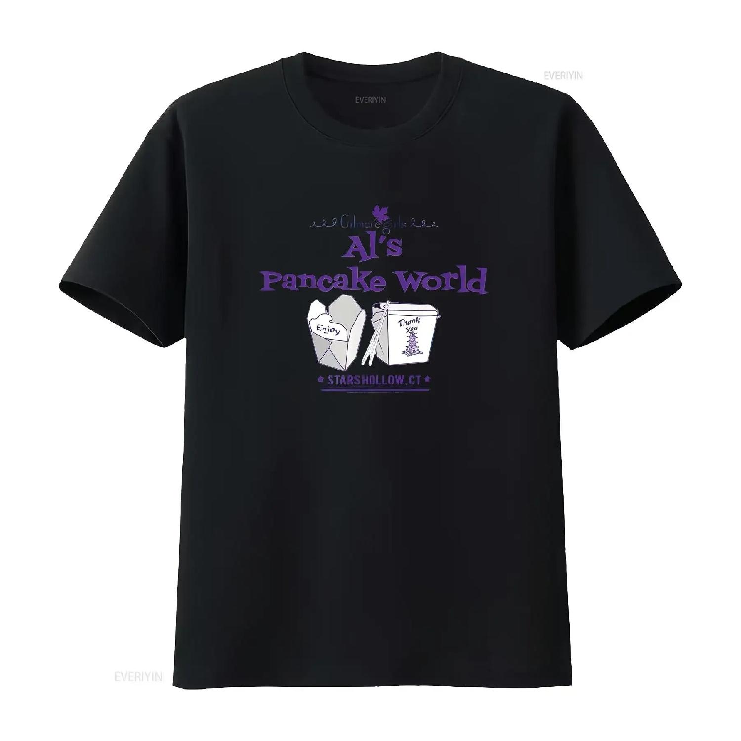 

Al S Pancake World Womens T Shirt with Personality Print vintage Washed Soft streetwear Top For Everyday Wear Stylish Casual S чёрный