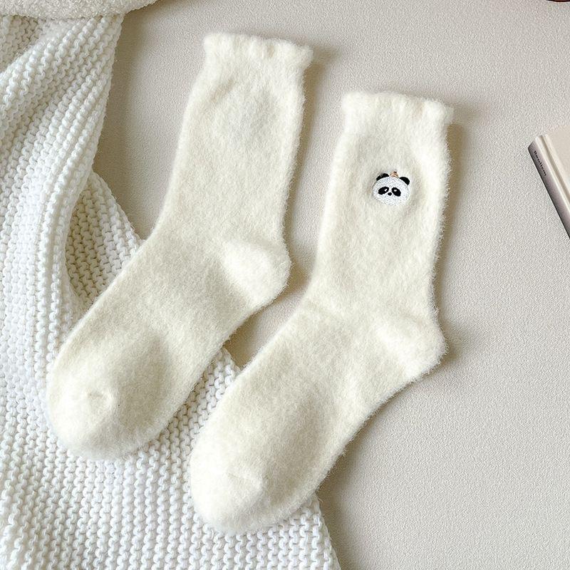 10 Pairs of Female Winter Thickened Warm Lovely Embroidered Cartoon Tube Stack Floor Socks