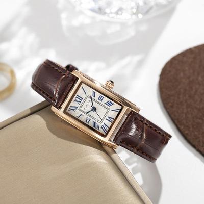 Retro Römische Ziffern Quarz Damenuhr mit Bambusglied Lederarmband