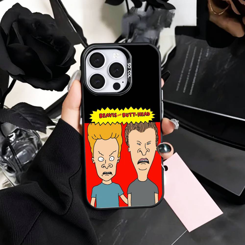 Cartoon B-Beavis and B-Butt-head Phone Case For iPhone17,16,15,14,13,12,11 Plus,Pro Max Colored Silver Plated Inside Cover