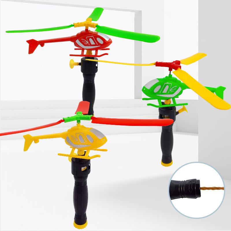 Classic Outdoor Game Handle Pull Line Helicopter Draw Rope Take-Off Small Plane Interactive Educational Toys Children'S Gift
