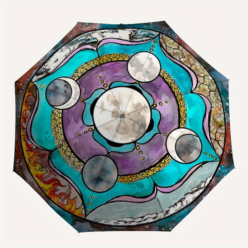 

1pc Moon Phases Mandala Automatic Folding Umbrella, Portable & Foldable Design with 8 Ribs, Casual Outdoor Accessory yy250729111
