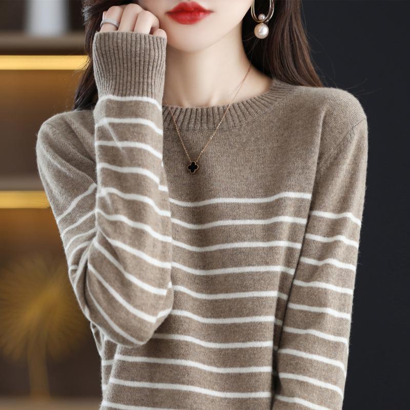 Women's Slim Fit Striped Pullover Sweater - 2024 Autumn/Winter Collection
