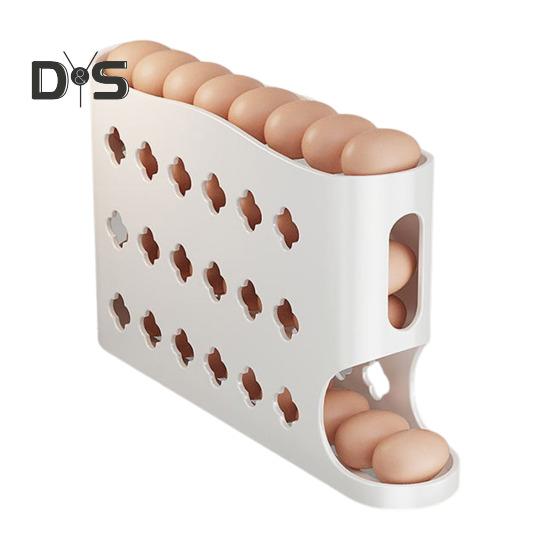 

1/2 шт. Ящик для хранения яиц с защитными перилами, дизайн с глубокими канавками, большая вместимость, автоматический вращающийся холодильник, органайзер для яиц, подставка для яиц 1pc белый