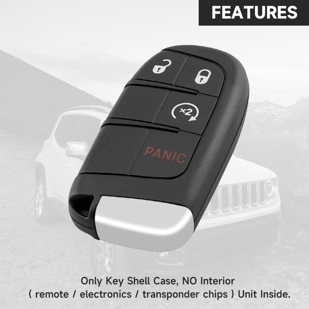 Key Fob Cover Shell Case Replacement 4 Buttons Key Fob Remote Control Shell Case - Compatible for Jeep Renegade Compass 2015-2018  for Fiat 500 500x