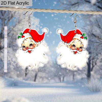 2D Flat Acrylic Christmas Earrings for Women Funny Lightweight Colorful Christmas Santa ClausDangle Drop Earrings Christmas Party Accessories Jewelry
