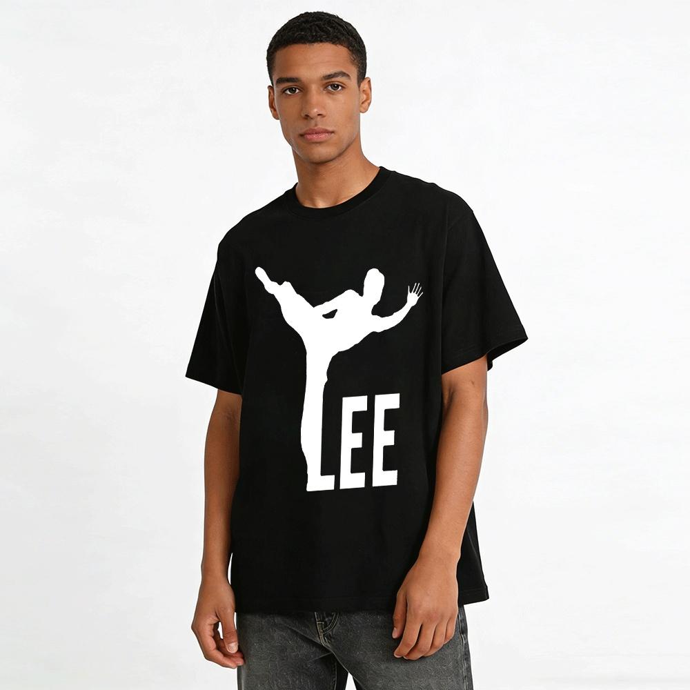 Bruce Lee Classic Kick Pose Print Casual Short Sleeve T-Shirt Pure Cotton T-shirt