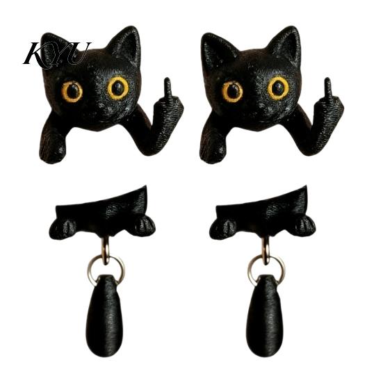 Lustige schräge Alltagsaccessoires 1 Paar Schwarze Katze Mittelfinger Ohrringe für Damen, 3D-gedruckte niedliche matte Textur Tierohrringe, Lustiger Gothic Front