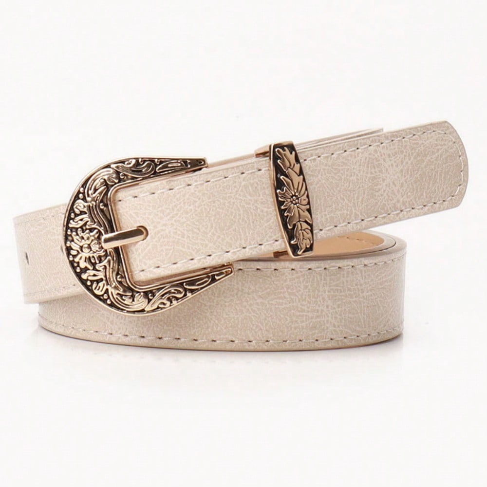New Vintage Carved Button Women's Belt, Fashionable Versatile Jeans, High-end Belt for Women