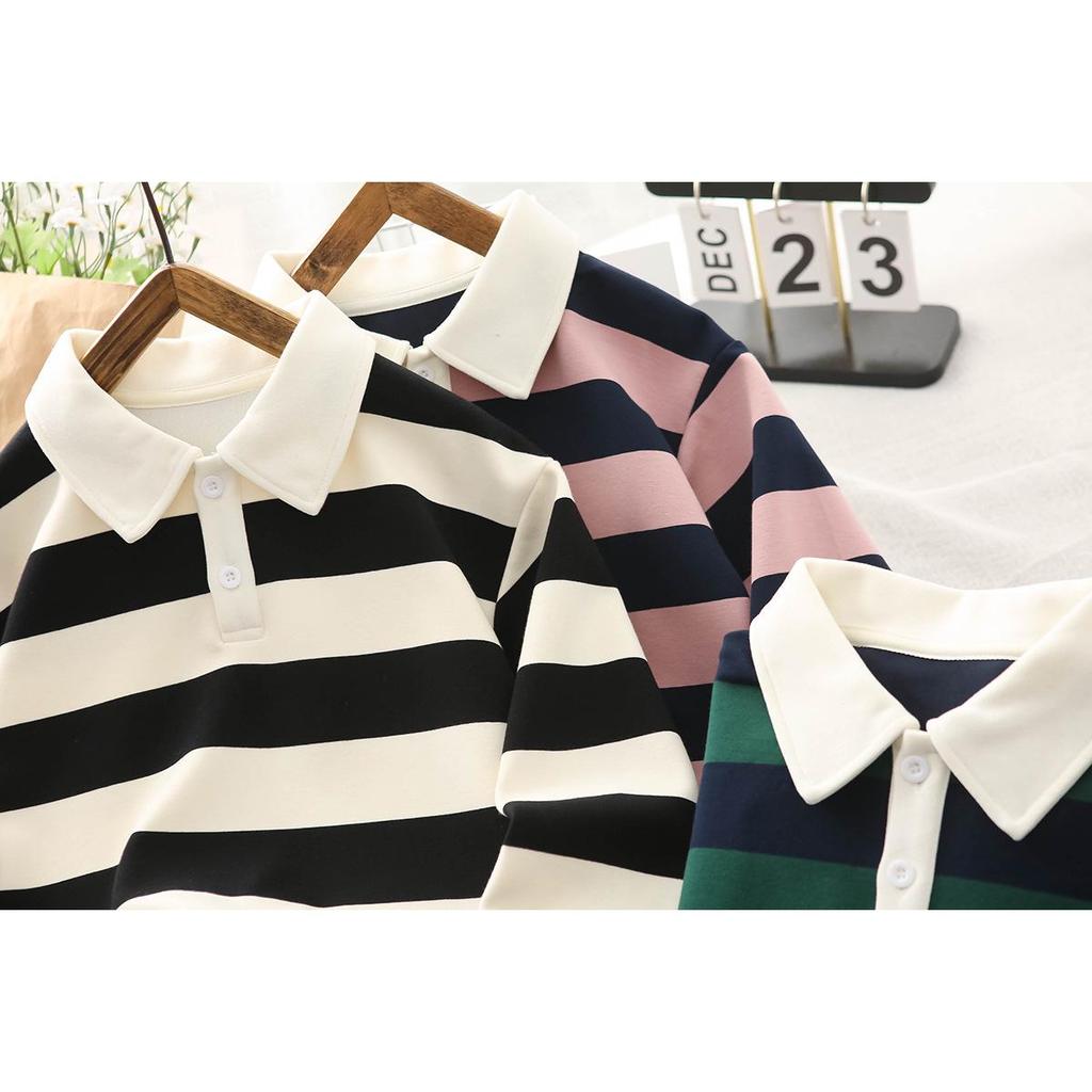 Herbst Jungen Gestreiftes Polo Langarm Strickhemd