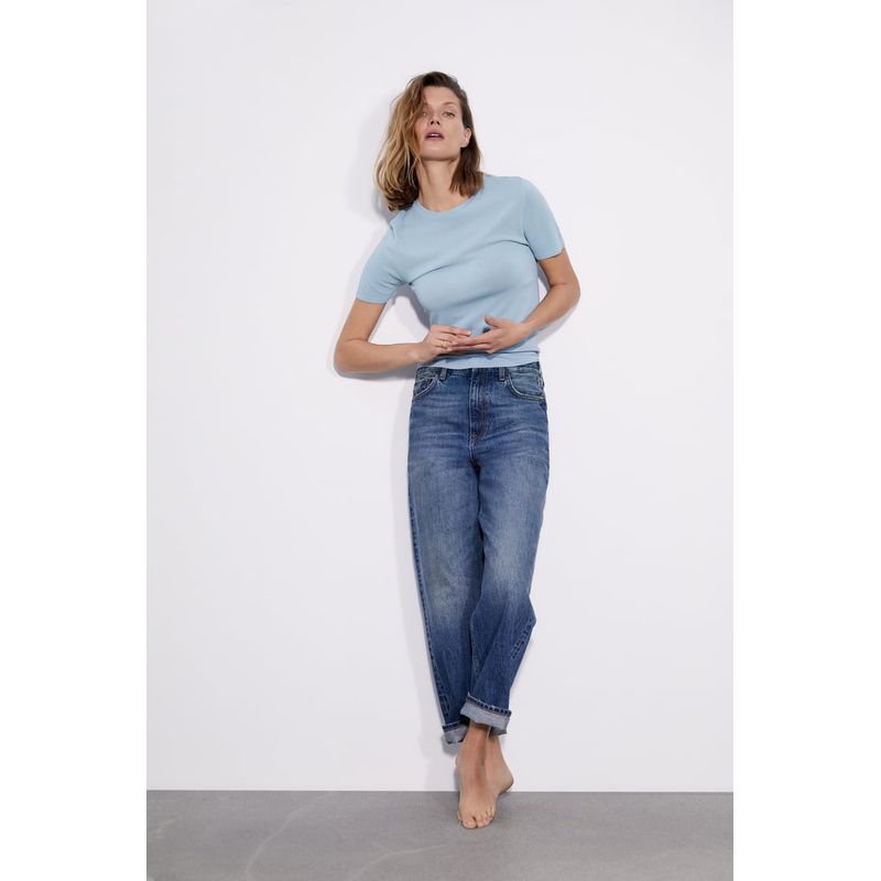 Summer Short Sleeve White Water Blue Texture Base T-shirt