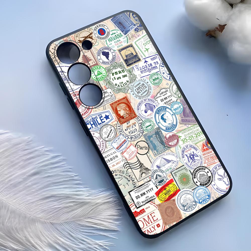 Vintage Stamps Phone Case For Samsung S25 Ultra S24 S23 S22 S21 S20 Plus Fe Galaxy A54 A53 A34 A25 Silicone Cover