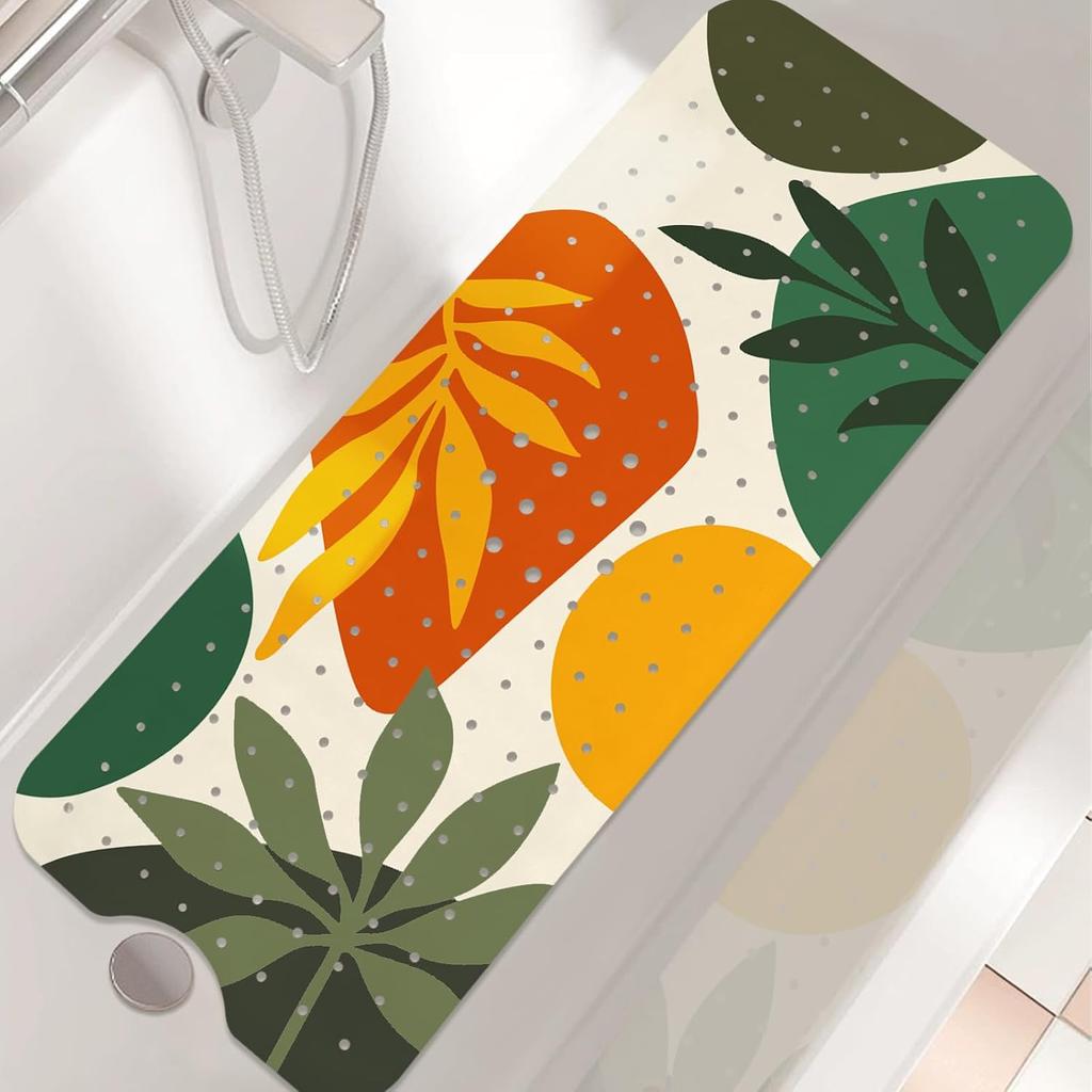 Non Slip Bathtub Mat, Bohemia Bath Mat for Tub, Extra Long Bathtub Mat Shower Mat with Suction Cups and Drain Holes for Elderly Kids Toddler Baby 40