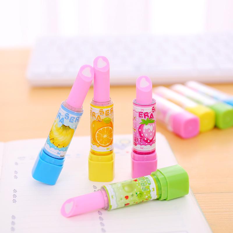 10Pcs Cartoon Fruit Lipstick Shape Erasers Stationery Gift for Kids Birthday Party Favors Back To School Rewards Pinata Fillers