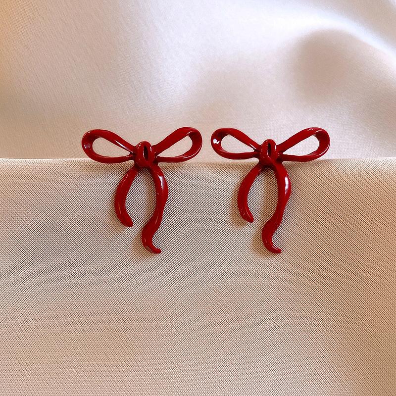 Temperament Encore Red Hollow Bowknot Stud Geometry Earring Jewelry Christmas Girl Friend Gift