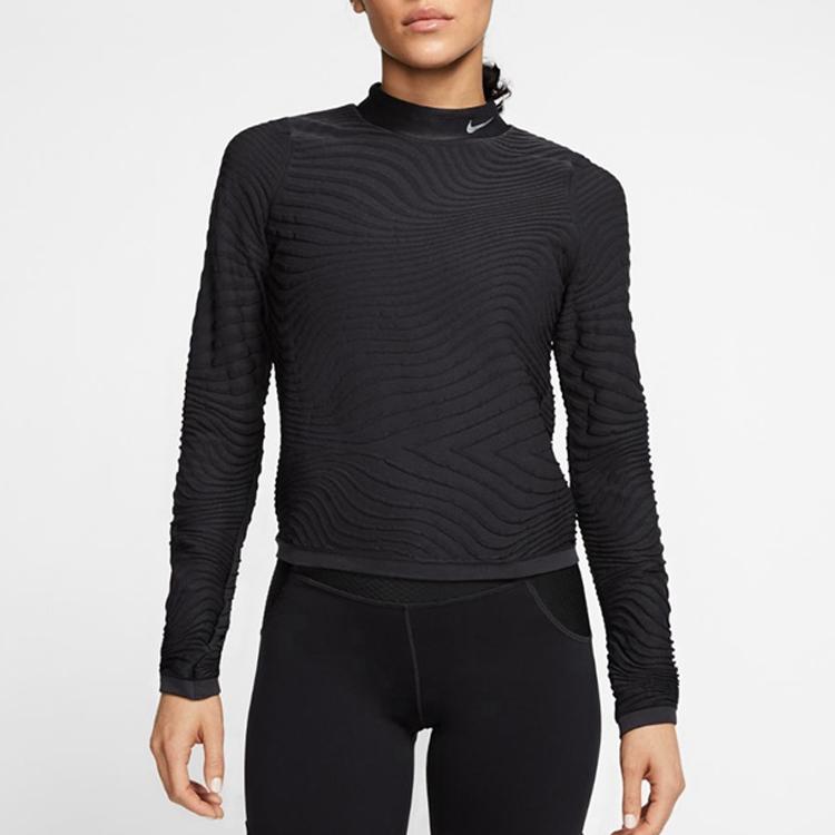 Nike Solid Color Logo Print Pullover Long Sleeve T-Shirt Women Tops Black CJ3475-010