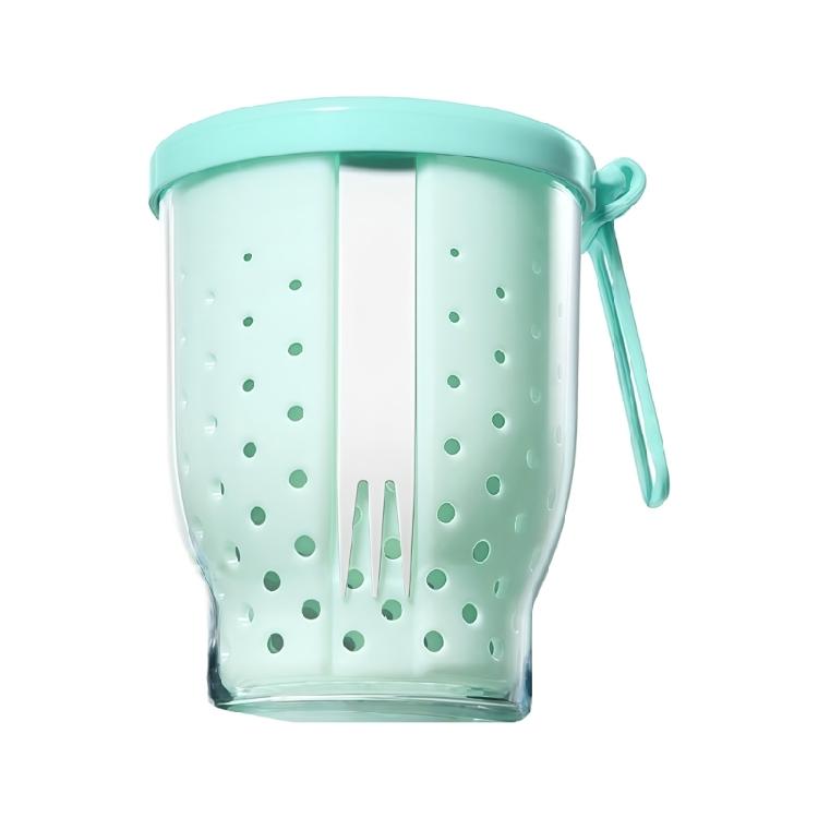 

Food Snacks Carriers With Builts In Fork And Strainer Colander Portable Multipurpose Fruit Salad Cup For Camping Hiking синий