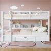=(WX000708AAK)Etagenbetten, 90x200cm(90x200cm) Einzelbetten, Kinderbetten, Etagenbetten, mit Schubladen, mit Staufächern, ohne Matratze, weiß