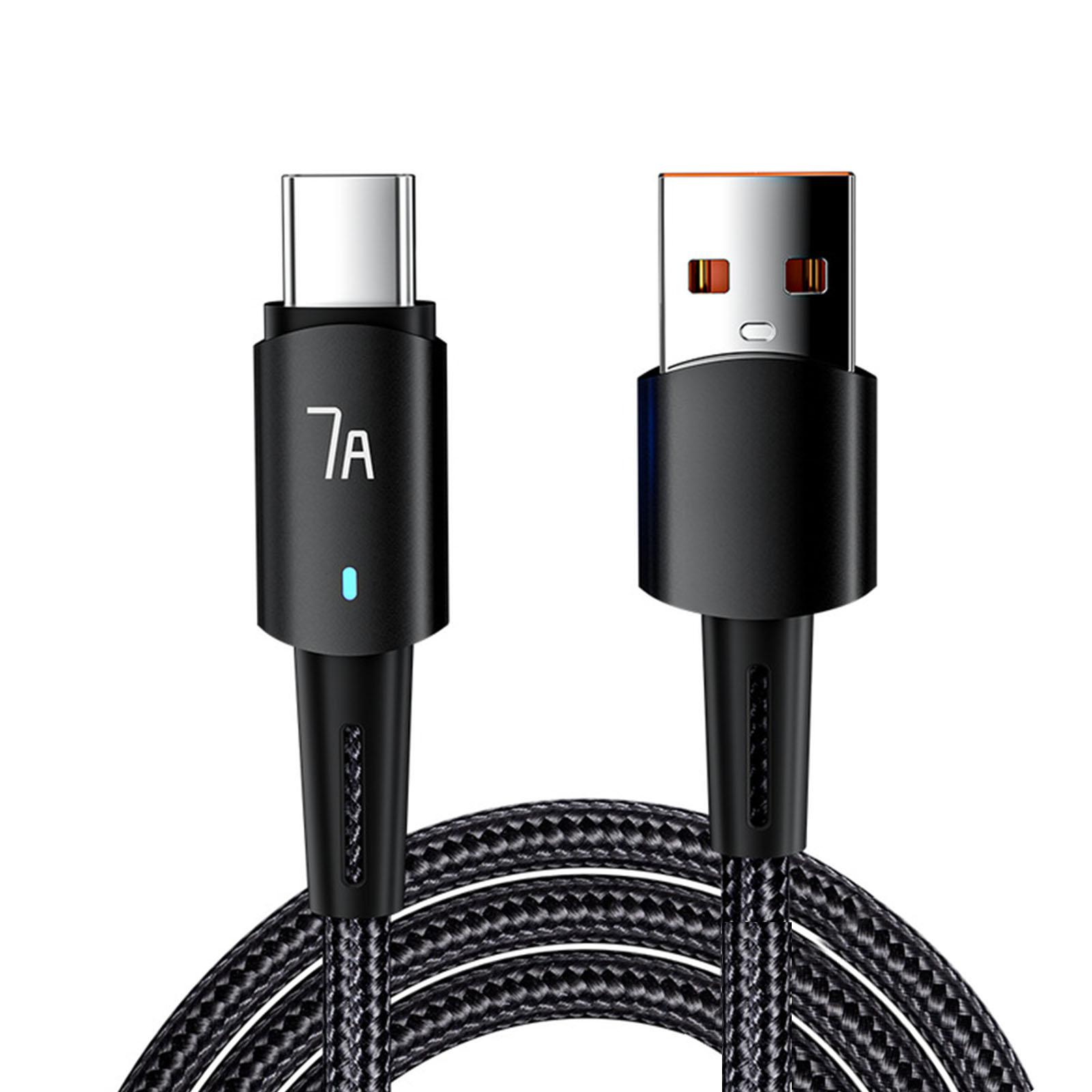 

Кабель Type-C 7A PD100W Зарядний пристрій Type-C Кабель швидкої зарядки Плетений USB-A на USB-C Шнур для зарядки телефону для смартфонів 2M чорний