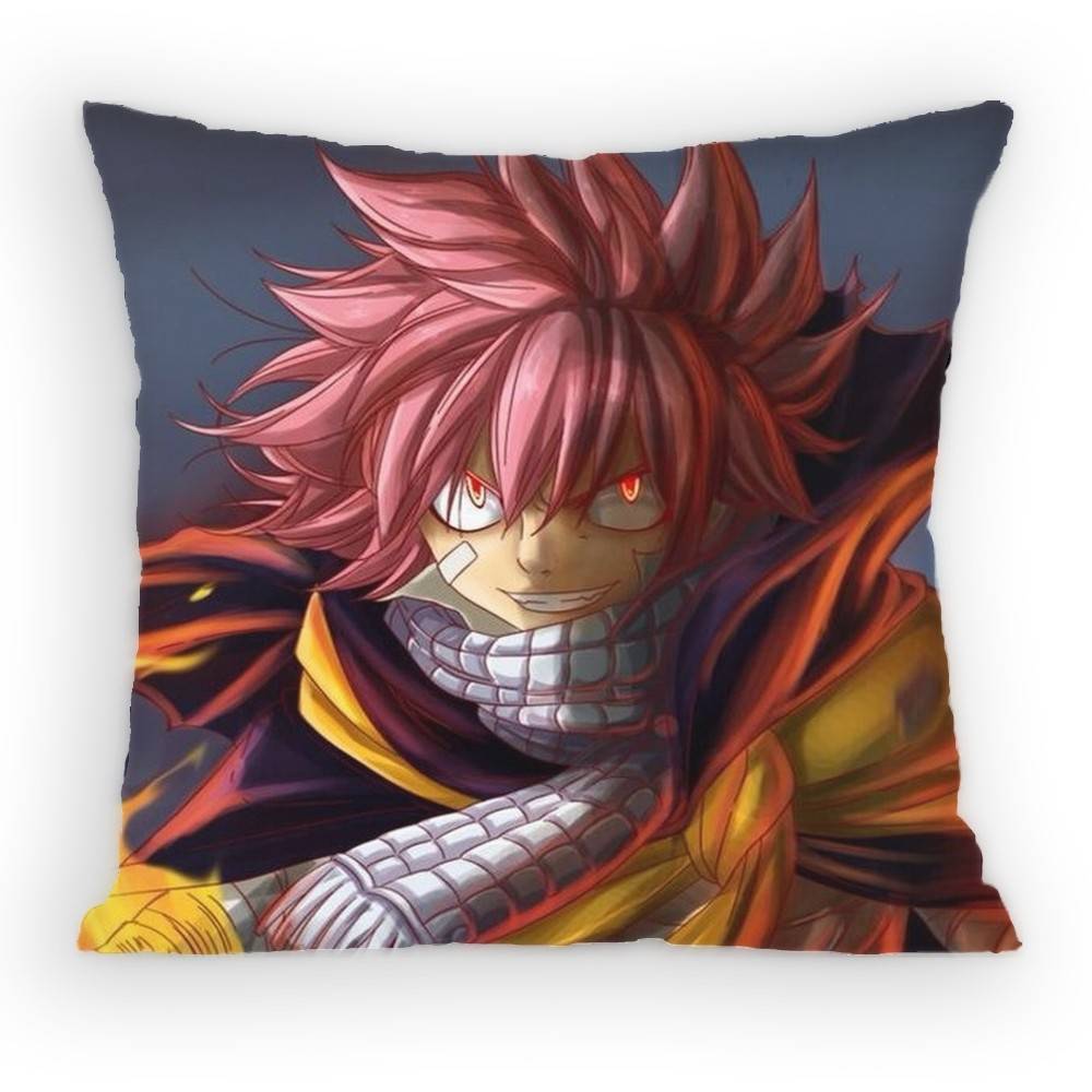 FAIRY TAIL Natsu Pillow Case Antidustmite Pillowcase Invisible zipper silky short plush Sofa cushion cover