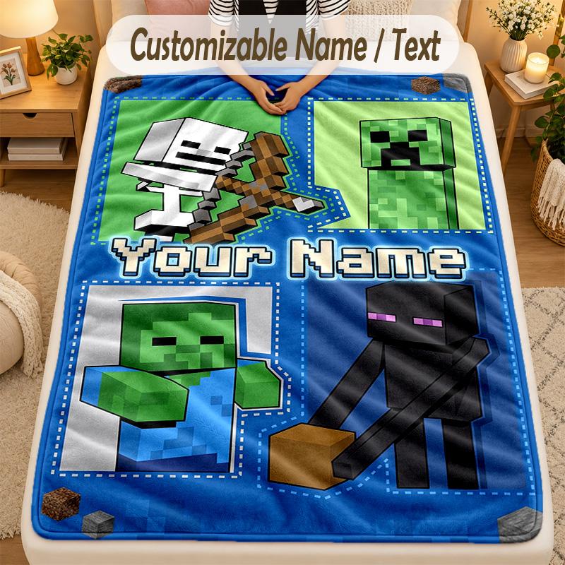 Flannel BlanketMinecraft Custom Name Text Personalized Soft Warm Throw Blanket Home Decor Gift