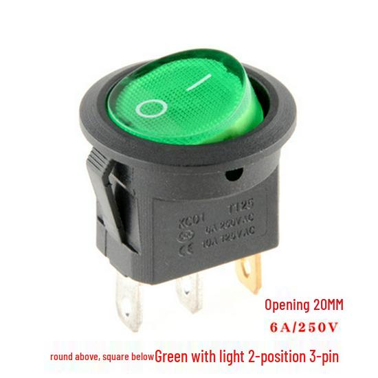 KCD1 Тумблер: Круглий, Підсвічений, 2/3/4-контактний, 2/3-позиційний, 6A 250V, Отвір 20 мм.