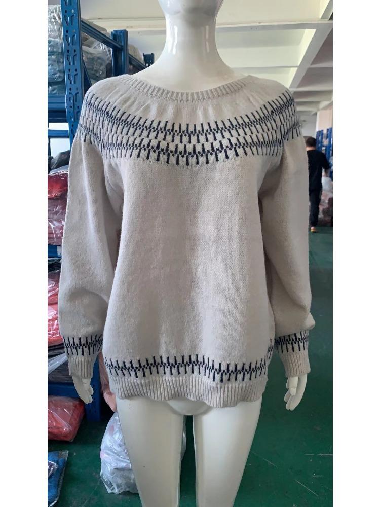 Women's Sweater Round Neck Colour Blocked Loose Fashion Pullover Knitwear Luxurious Relaxed-fit Slimming and Versatile Top