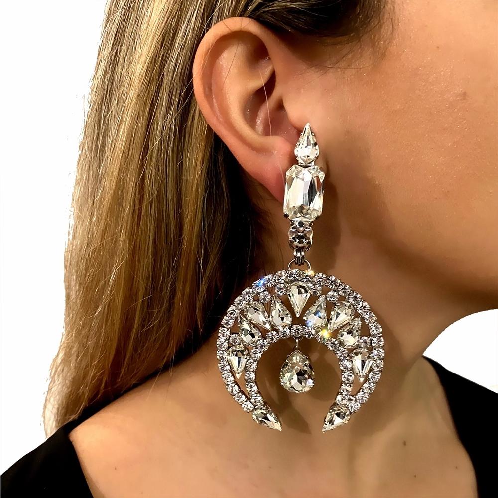 

Stonefans Crystal Moon Pendant Necklace Earrings Sets for Women Exaggerated Drag Queen Accessories Big Rhinestone Jewelry Sets Silver