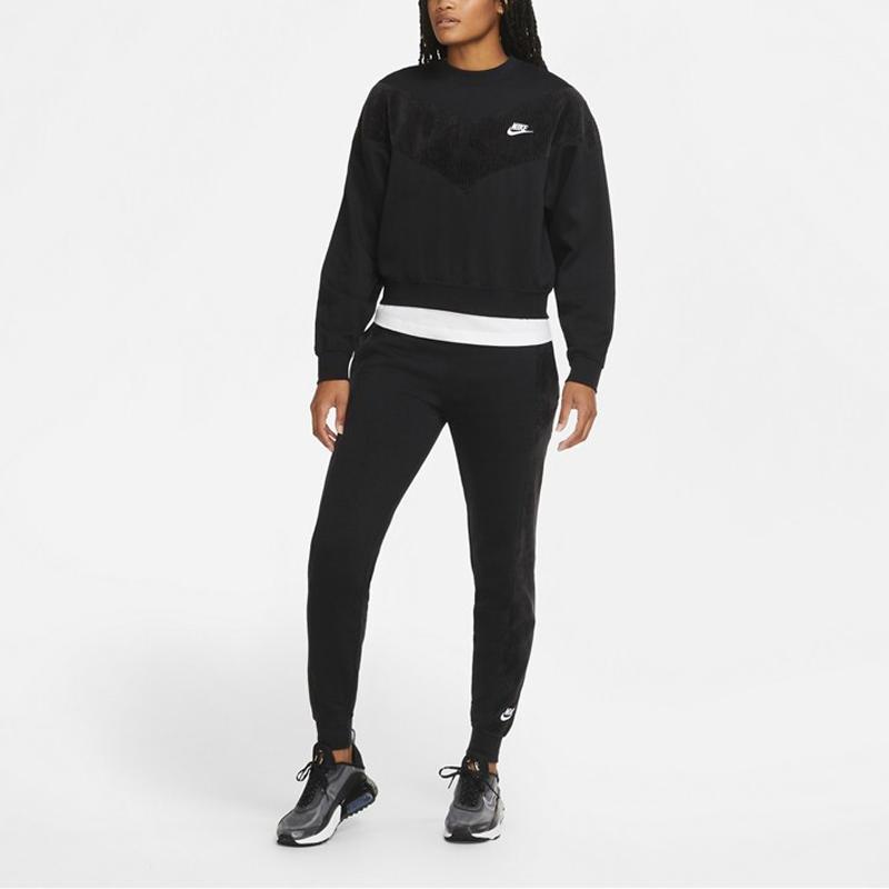 Nike Heritage Crew Velour Long Sleeve Sweatshirt Women Tops Black CZ1877-010