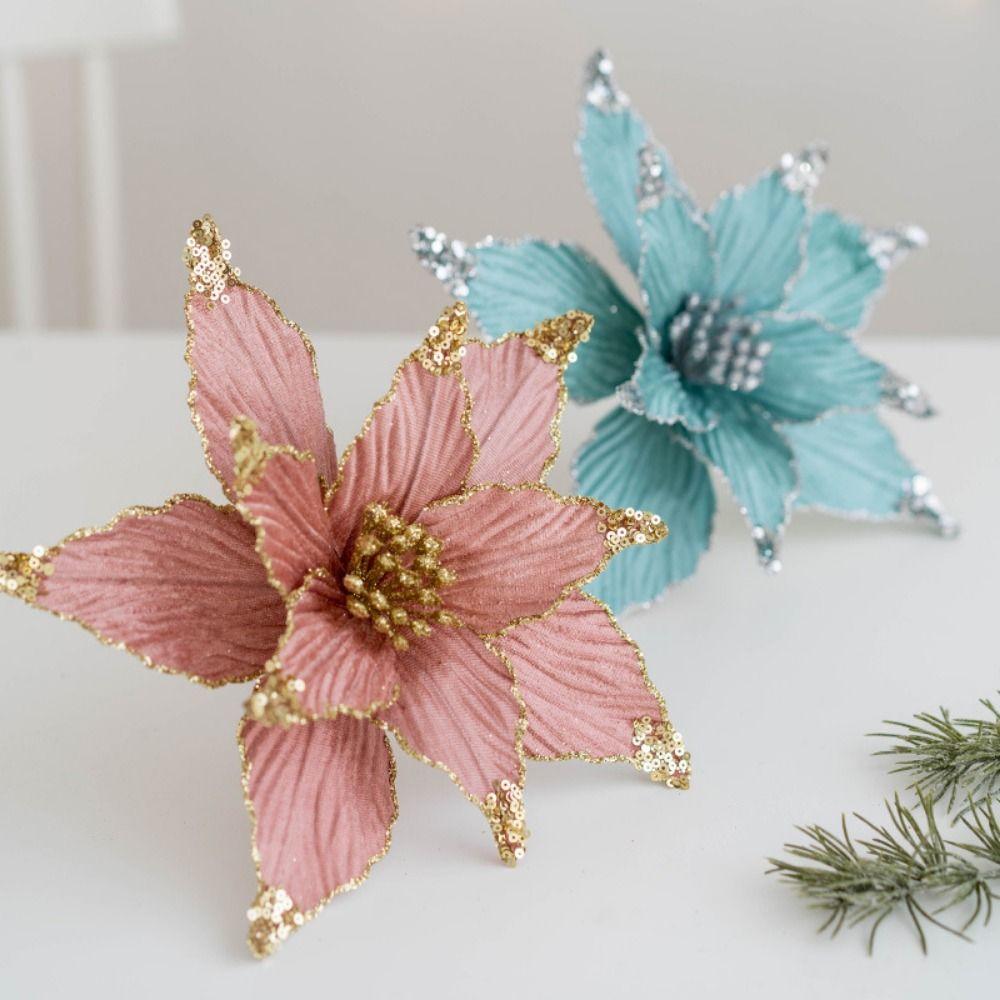 

p High-grade Glitter Christmas Flowers Handmade Xmas Decorative Flowers Wedding золотий