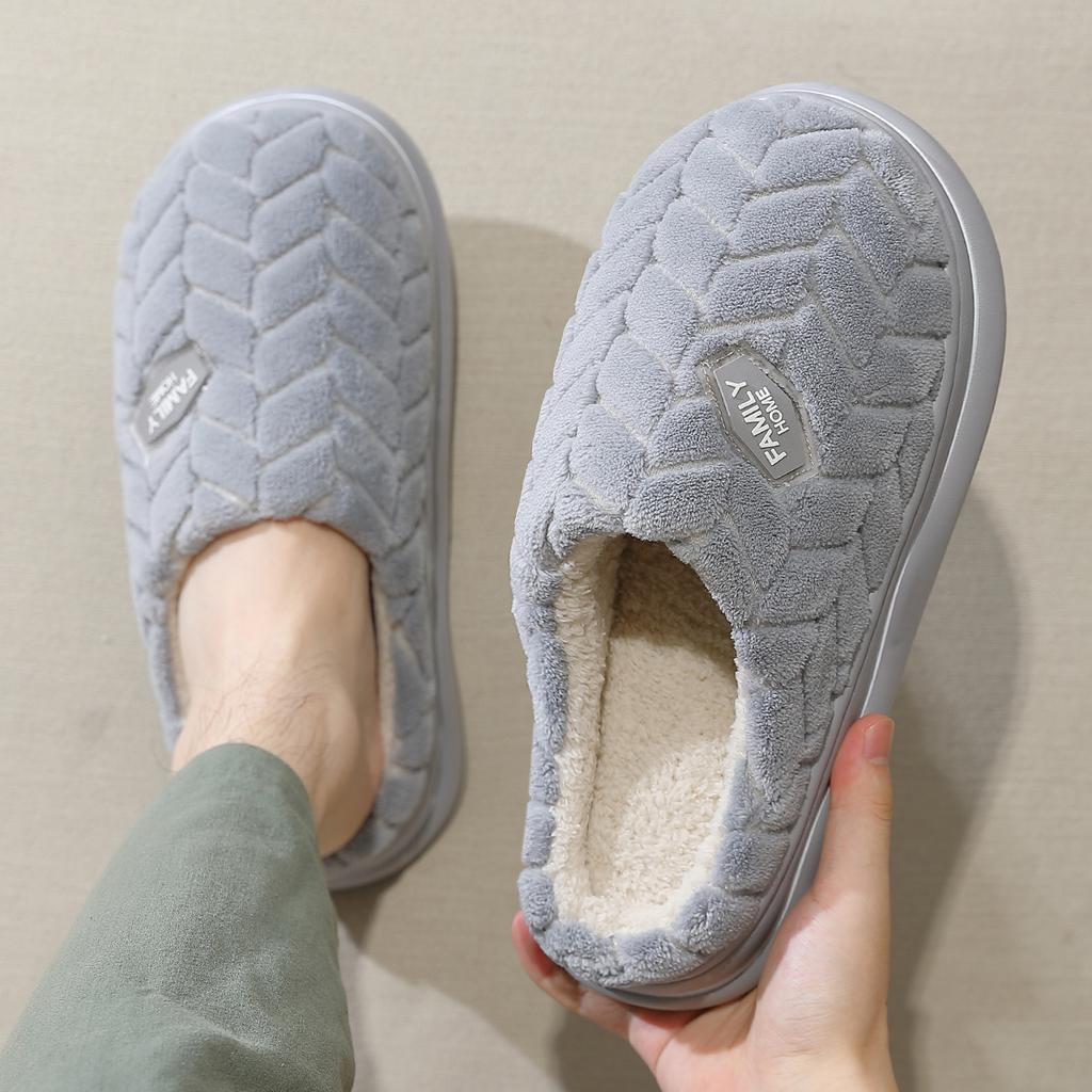 Winter Couple Style Basic Design Women Plush Slippers Non-slip Warm Thick Furry Men Home Cotton Shoes