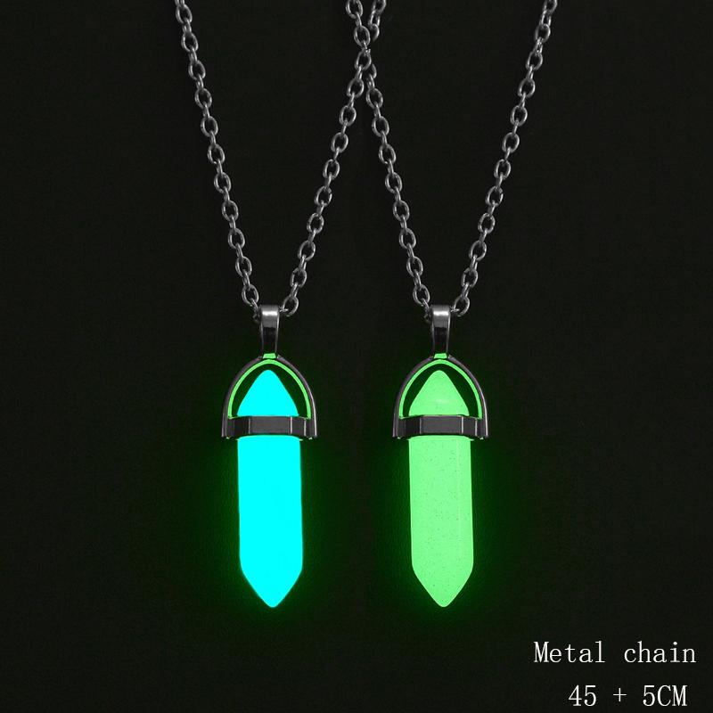 2 Stück/Set Leuchtende Sechseckige Säule Herz Anhänger Partner Magnetische Halskette Naturstein Geometrischer Anhänger Halskette Schmuck Geschenke