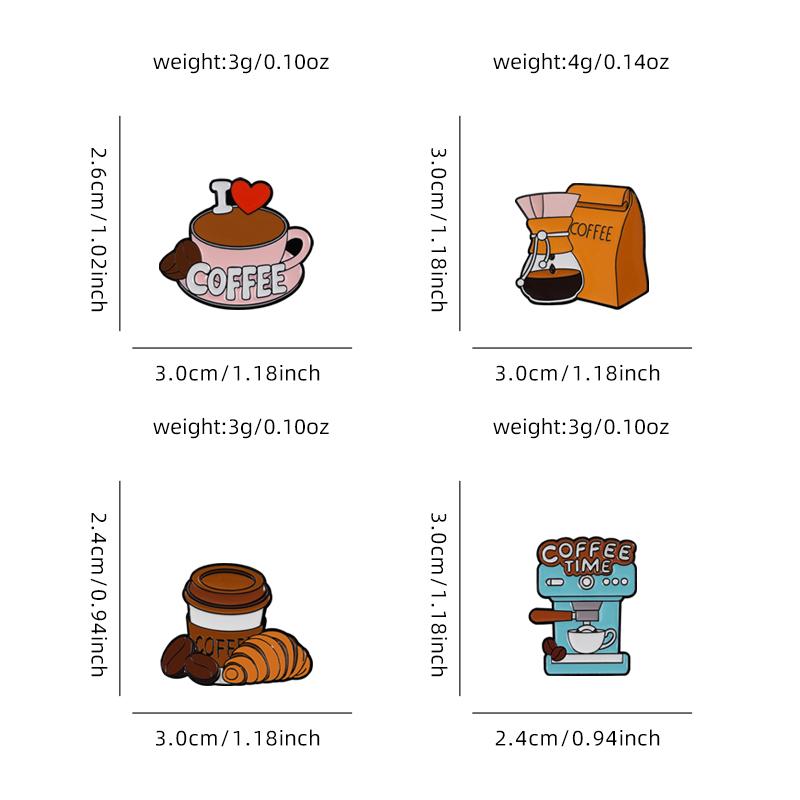 4Styles Funny Cartoon Coffee Theme Enamel Brooches Women Girls Backpack Bag Dress Pins